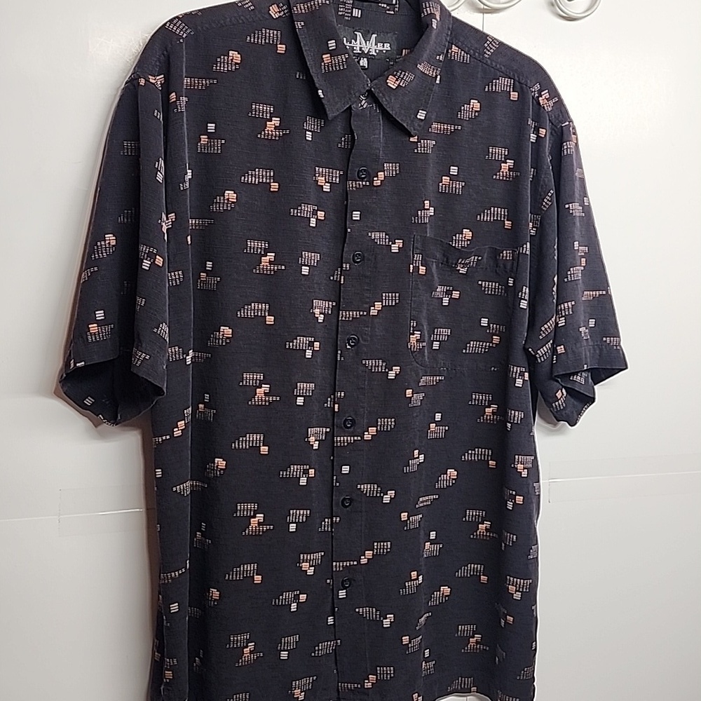 I. Miller Legacy Men's 100% Silk Black Patterned Shirt Sz L
